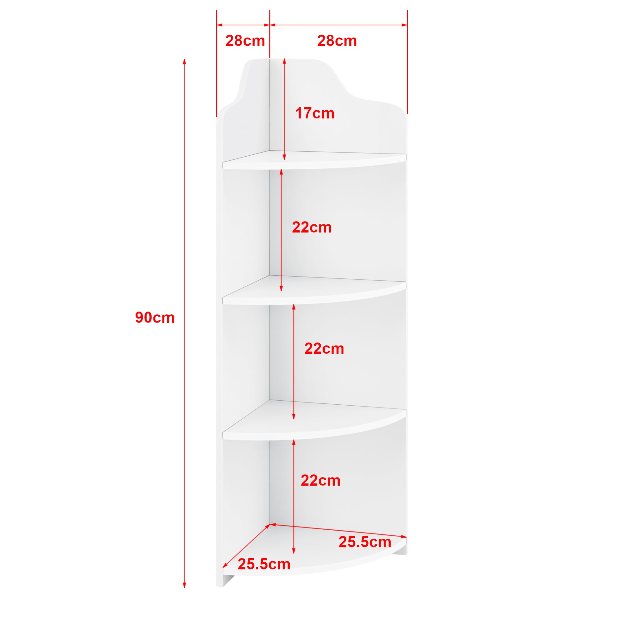 Étagère d'angle pour salle de bain meuble de rangement avec 4 surfaces de  stockage bois composite 90 x 28 x 28 cm blanc [en.casa] - Conforama