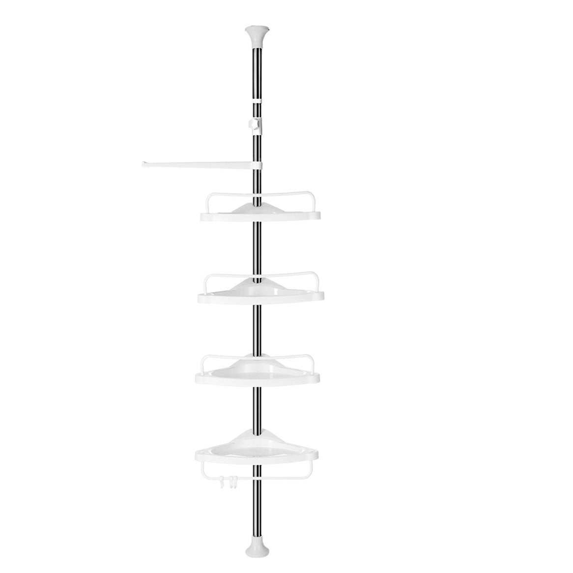 Étagère de douche télescopique étagère d'angle de salle de bain hauteur  95-300 cm du sol au plafond poteau en inox 4 plateaux 3 crochets 1  porte-serviettes blanc et argent helloshop26 12_0002733 - Conforama