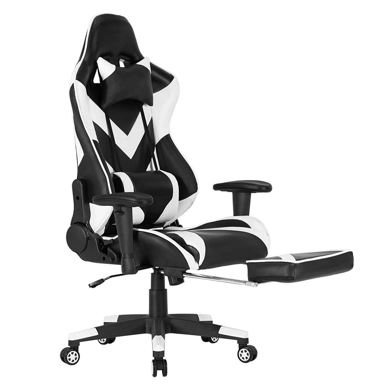 Fauteuil de bureau ergonomique en synthétique blanc avec repose-pieds et  accoudoirs BUR10378