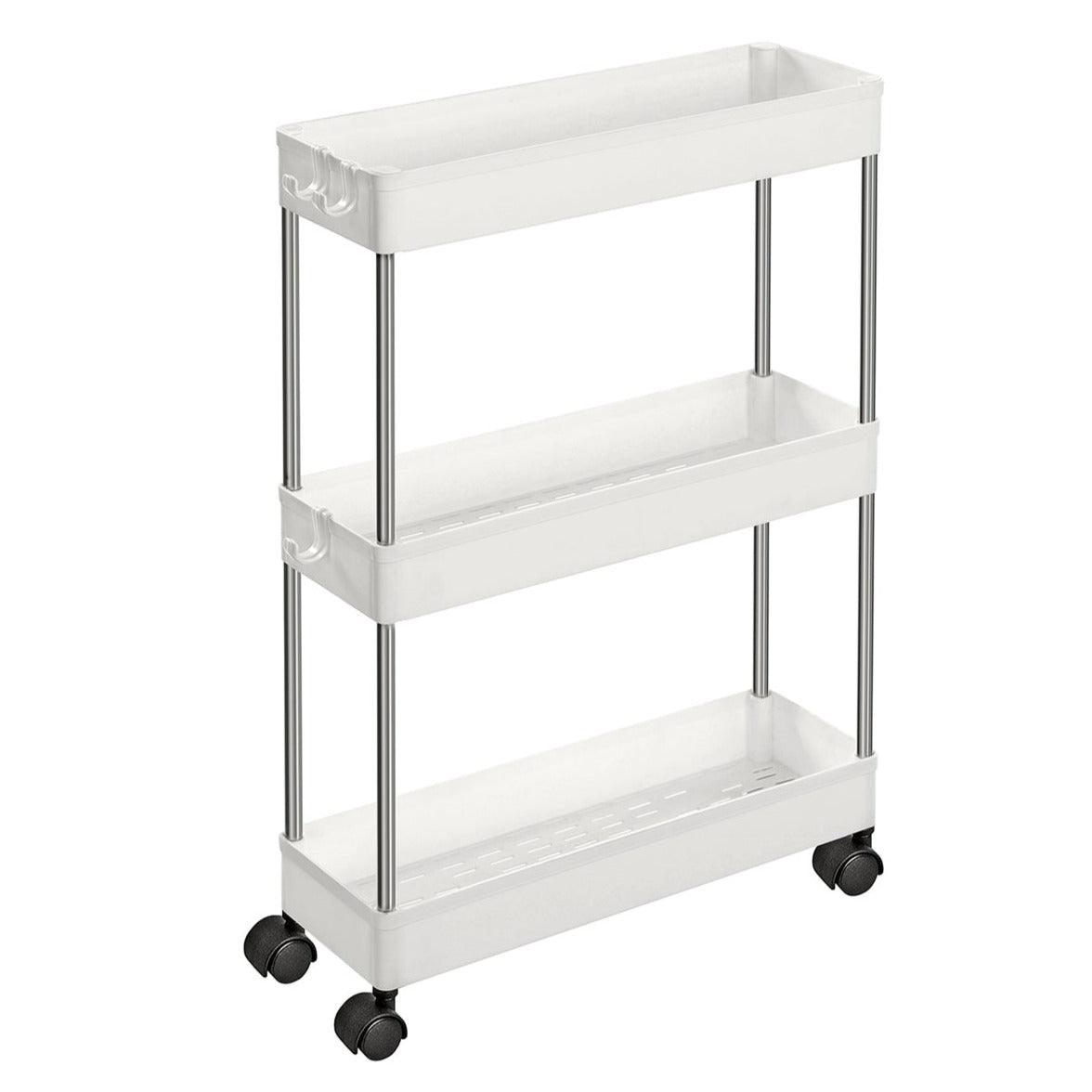 Chariot de rangement mobile sur 3 niveaux étagère sur roulettes gain de  place étagère fine pour salle de bain cuisine design ajouré 40 x 13 x 60 cm  blanc ksc007w01 helloshop26 12_0002727 - Conforama