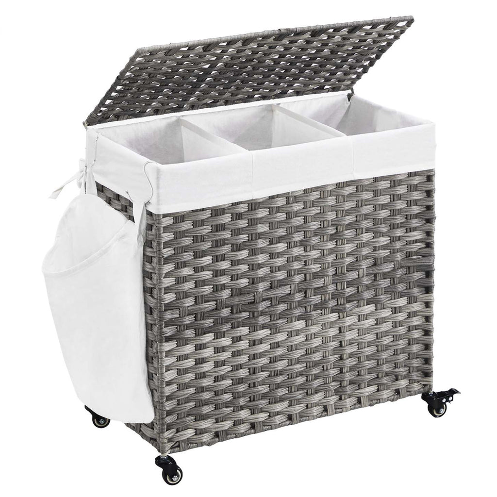 Panier à linge pliable 4 compartiments lavables et amovibles 172 litres  bois et polyester corbeille sac bac à linge sale panier à lessive pour  salle d - Achat & prix