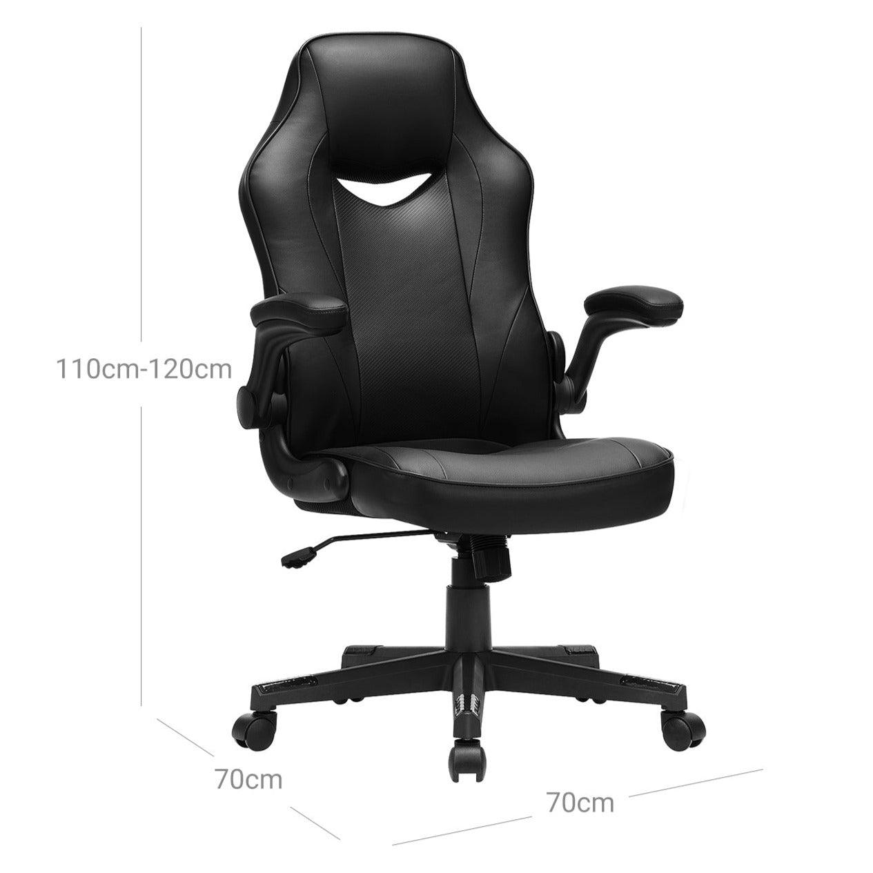 Fauteuil chaise de bureau gamer sur roulettes forme ergonomique pivotant  hauteur réglable synthétique noir
