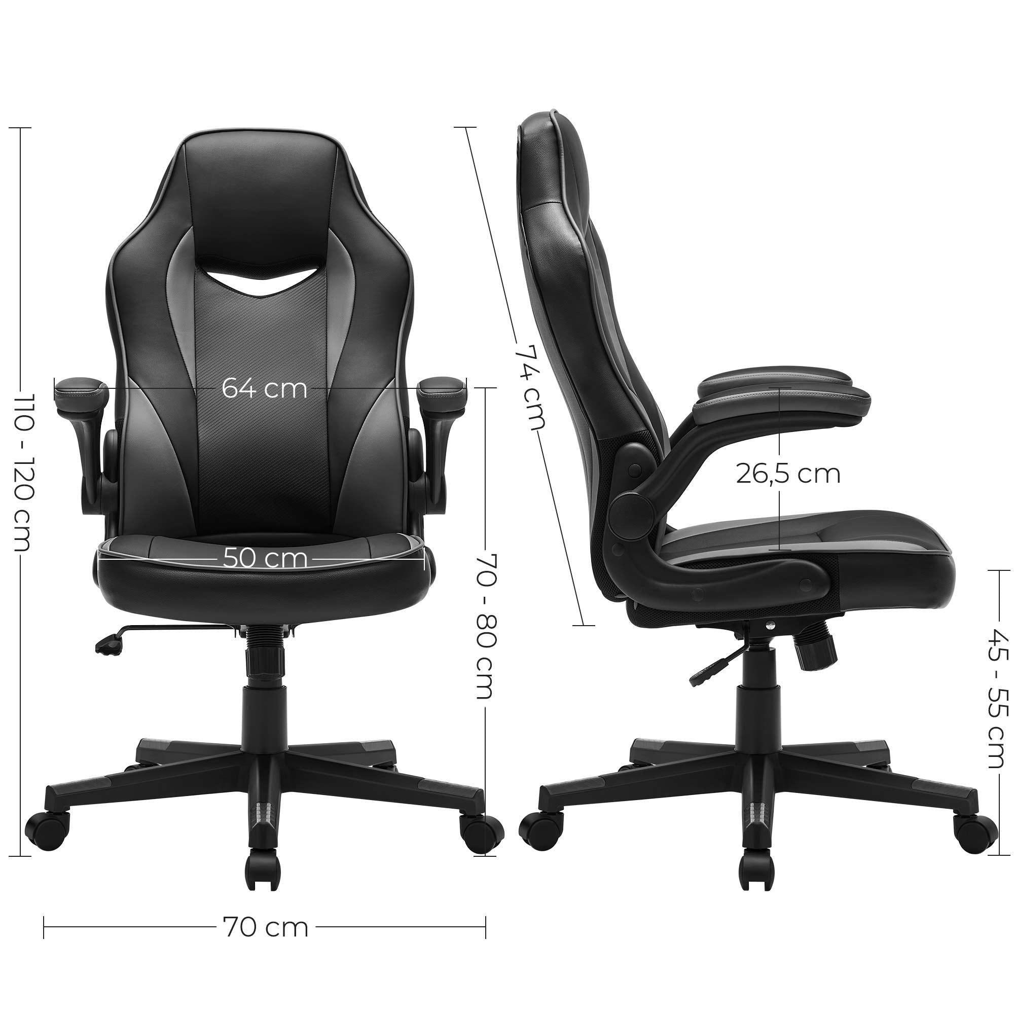 Siège de bureau pivotant fauteuil ergonomique avec accoudoirs pliables 150  kg noir helloshop26 12_0000968 - Conforama