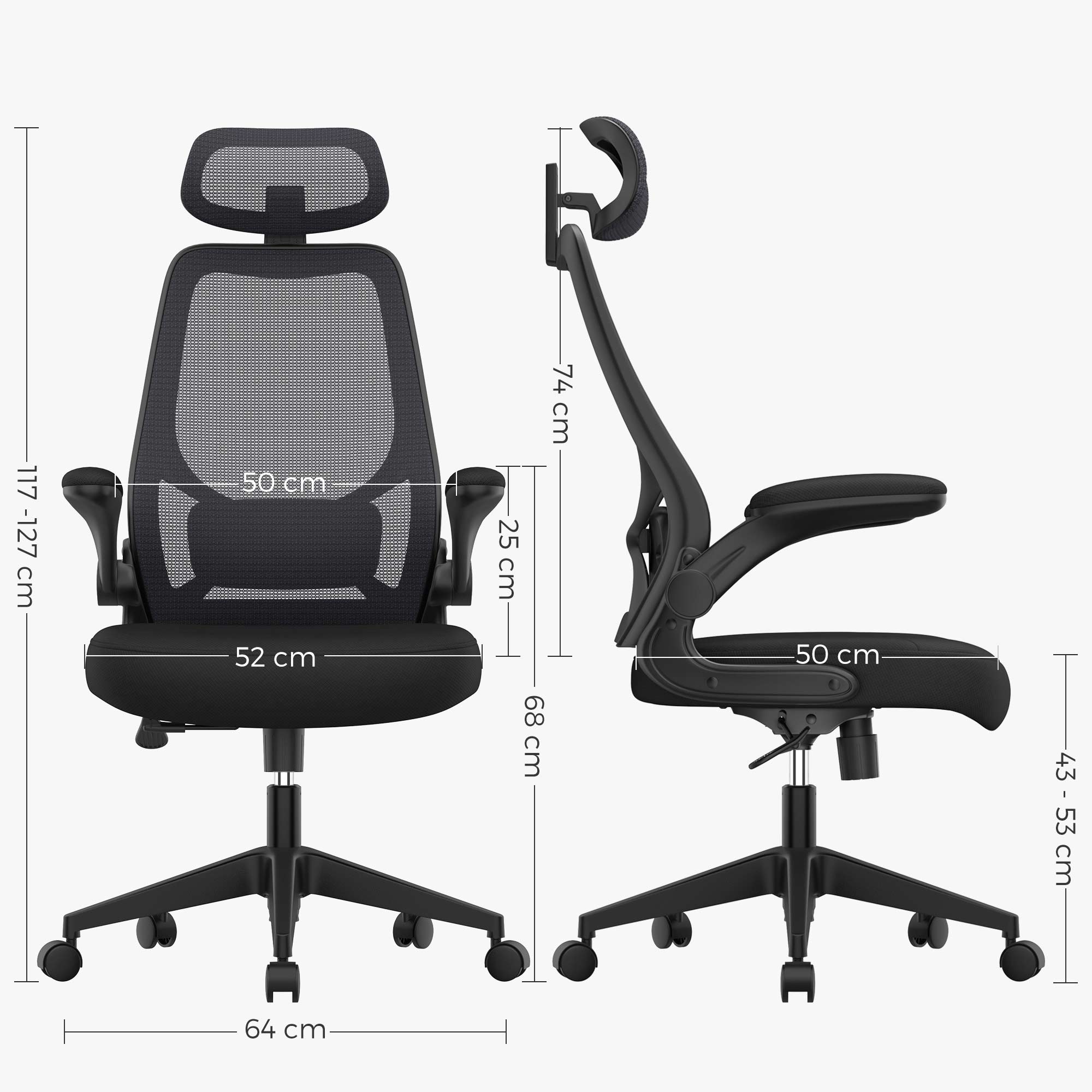 Siège de bureau pivotant fauteuil ergonomique avec accoudoirs pliables 150  kg noir helloshop26 12_0000968 - Conforama