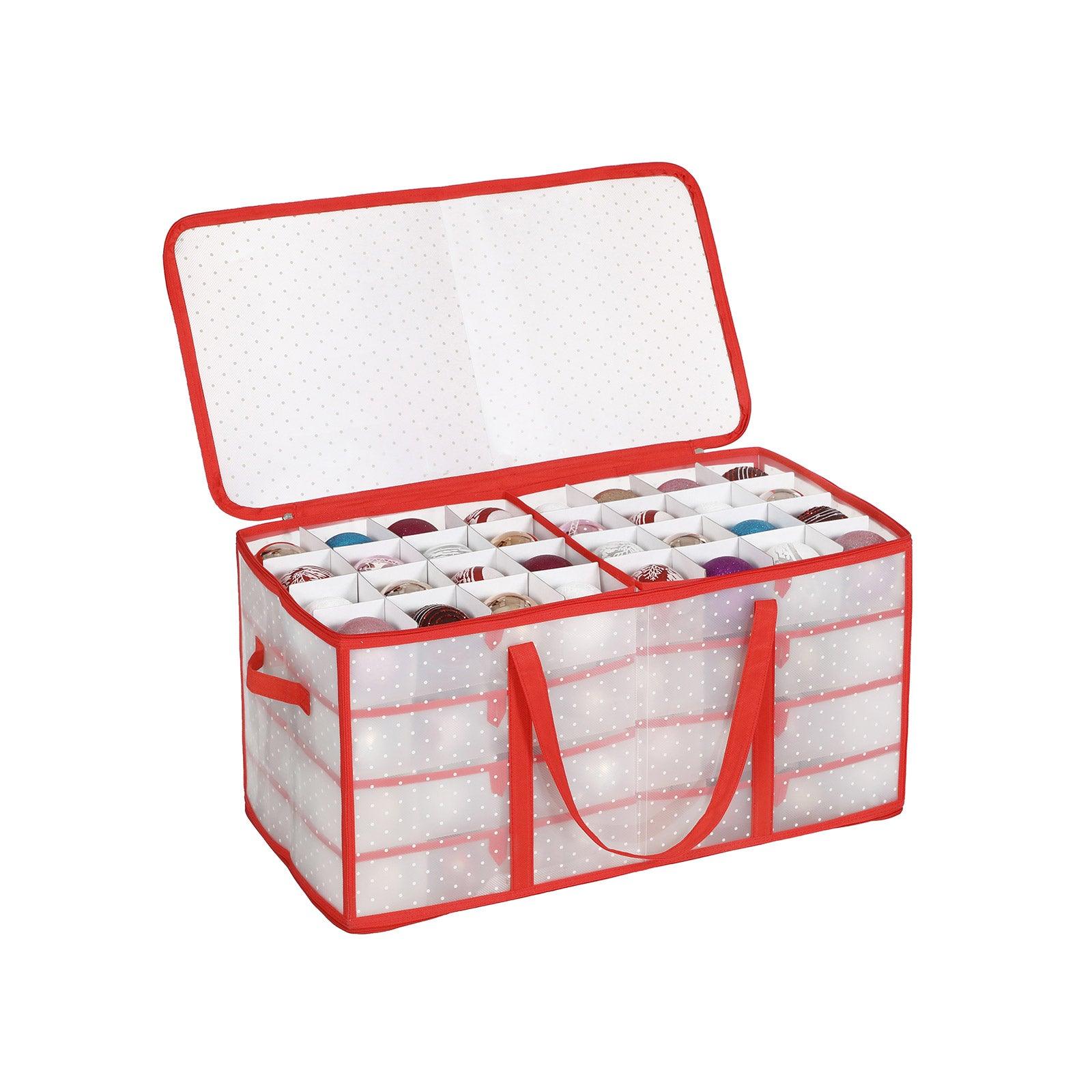 Boîtes de rangement pour décorations de noël coffre pour boules de noël 128  compartiments séparateurs modulables 67 x 34 x 34 cm semi-transparent