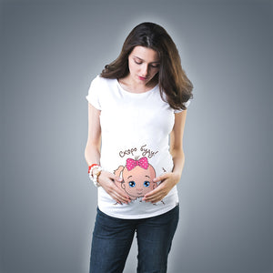 373 Cute Pregnant Maternity Short Sleeve Graphic T-Shirt