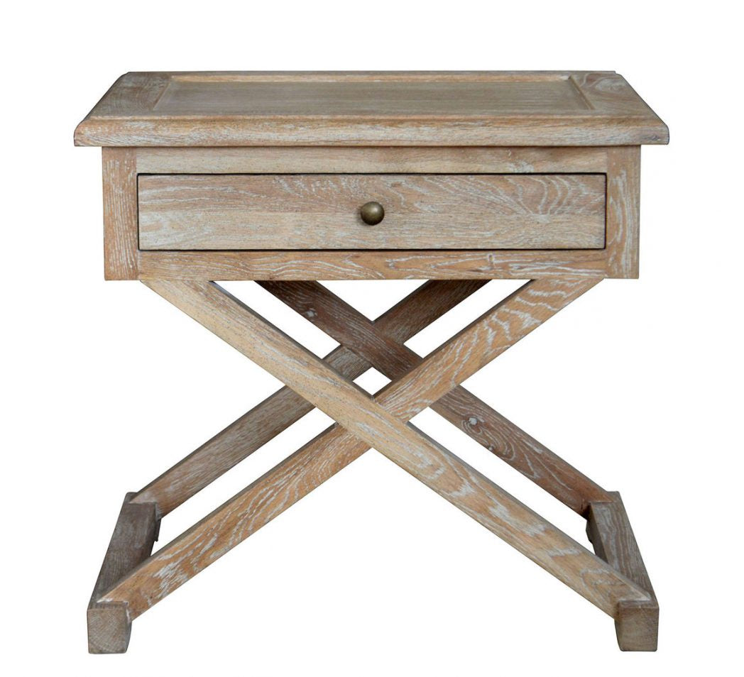 Cross-Leg Side Table White with Oak Tray