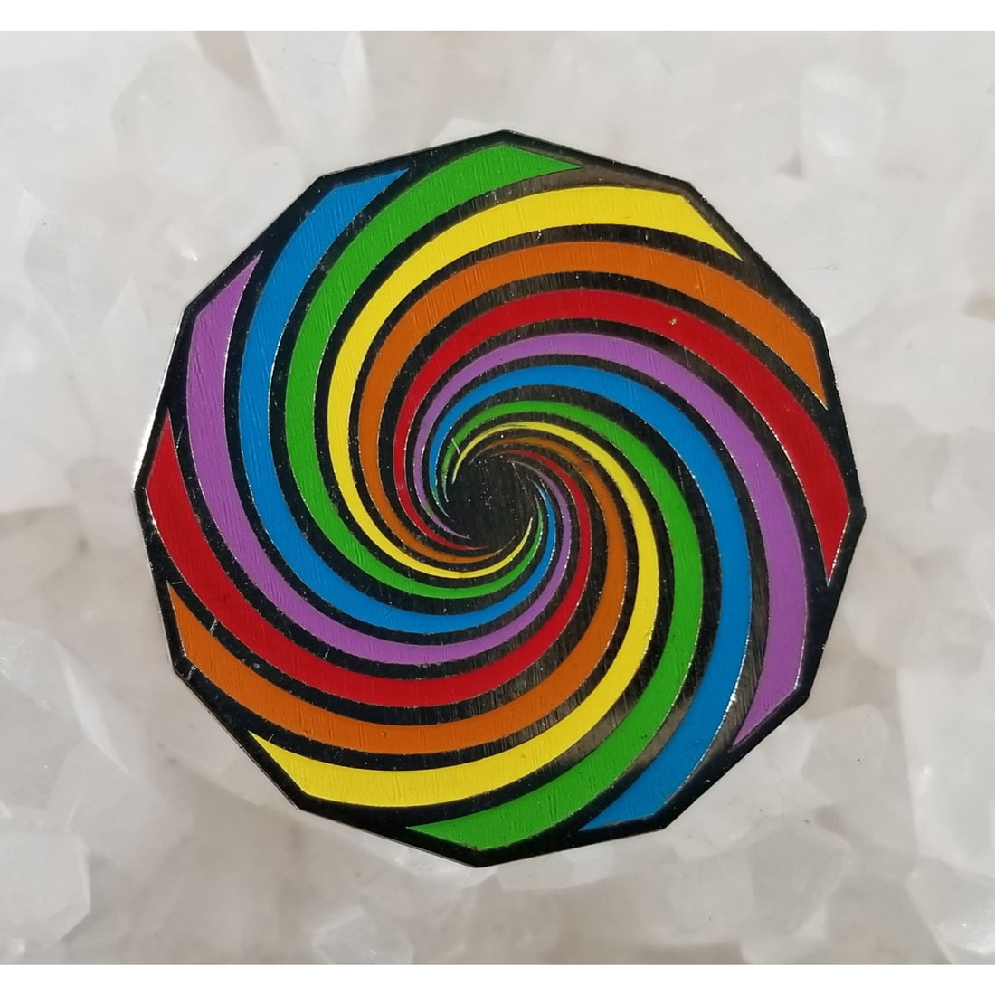 Rainbow Wormhole Sacred Geometry Psychedelic Art Enamel Hat Pin - Enamel/Metal