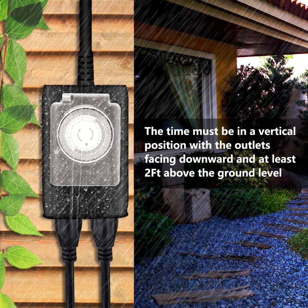 Kasonic Outdoor Timer Outlet 24 Hour Mechanical Timer Switch Heavy Duty Water Resistance With 2 Grounded Outlet Etl Listed