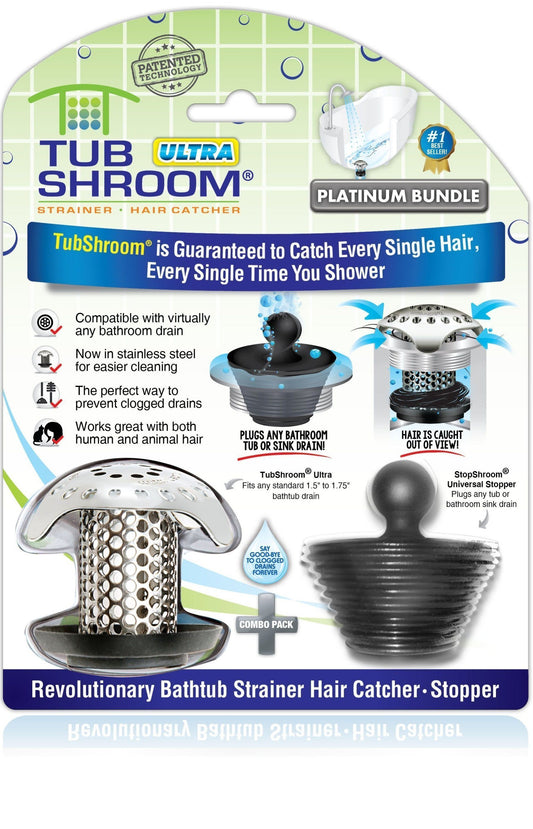 TubShroom® (Black Chrome) The Hair Catcher That Prevents Clogged Tub D
