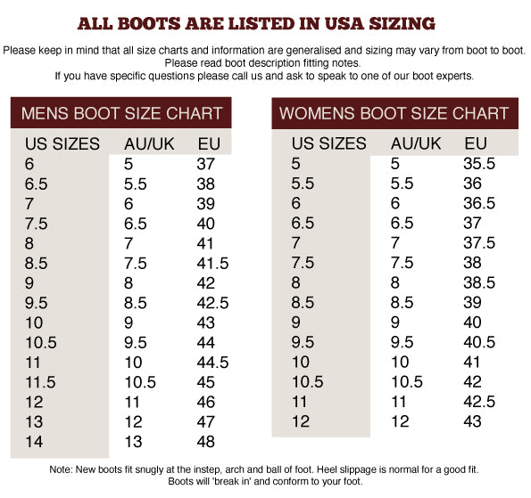 Ringers Western Boot Sizing Chart