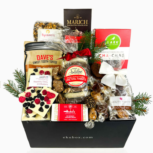 the best chocolate gift box for the holidays. This chocolate box is filled with artisan gourmet chocolate gift boxes. This makes a great group gift or gift for the family.