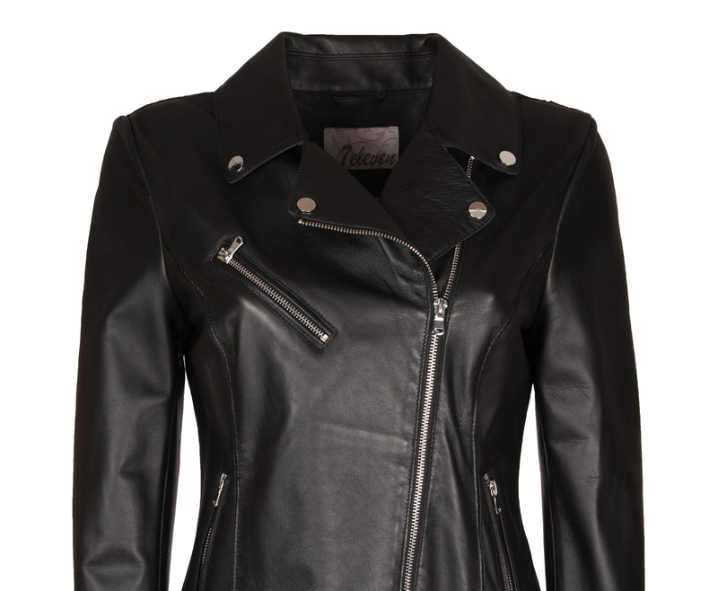 Biker Lederjacke Fur Damen Aus Lammleder Von 7eleven Arona In Schwar Leder Pur