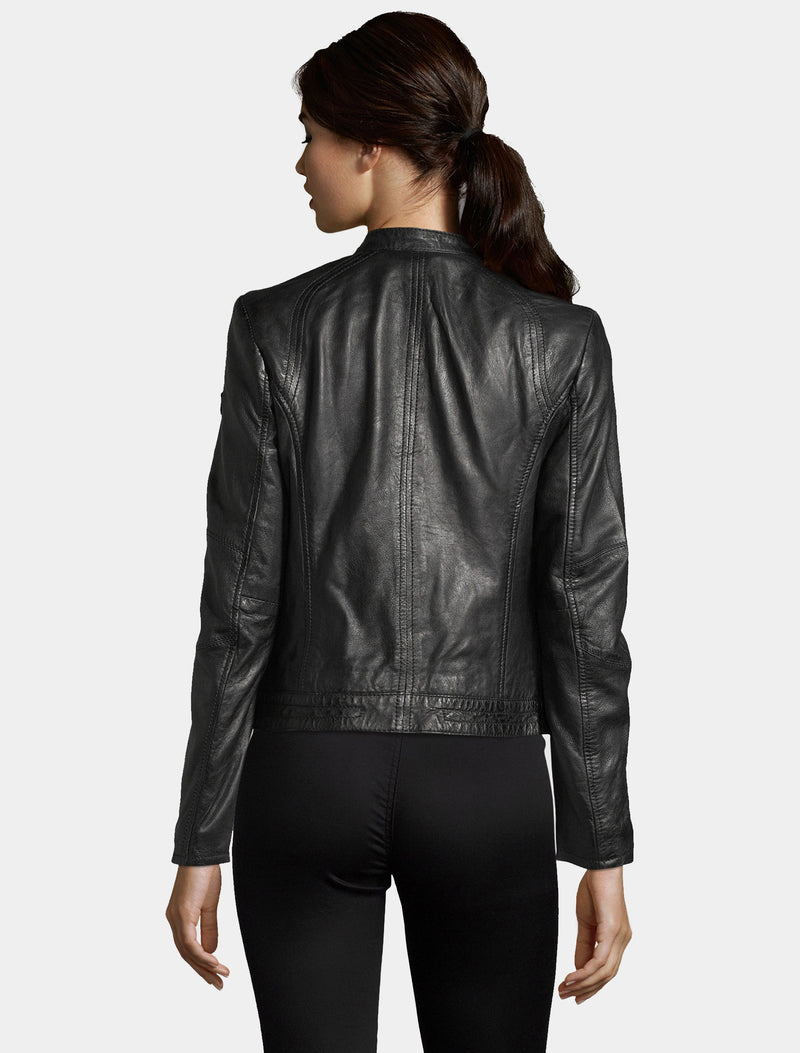 Klassische Damen Biker Lederjacke Mit Stehkragen Ggnidel Lamas In Sc Leder Pur