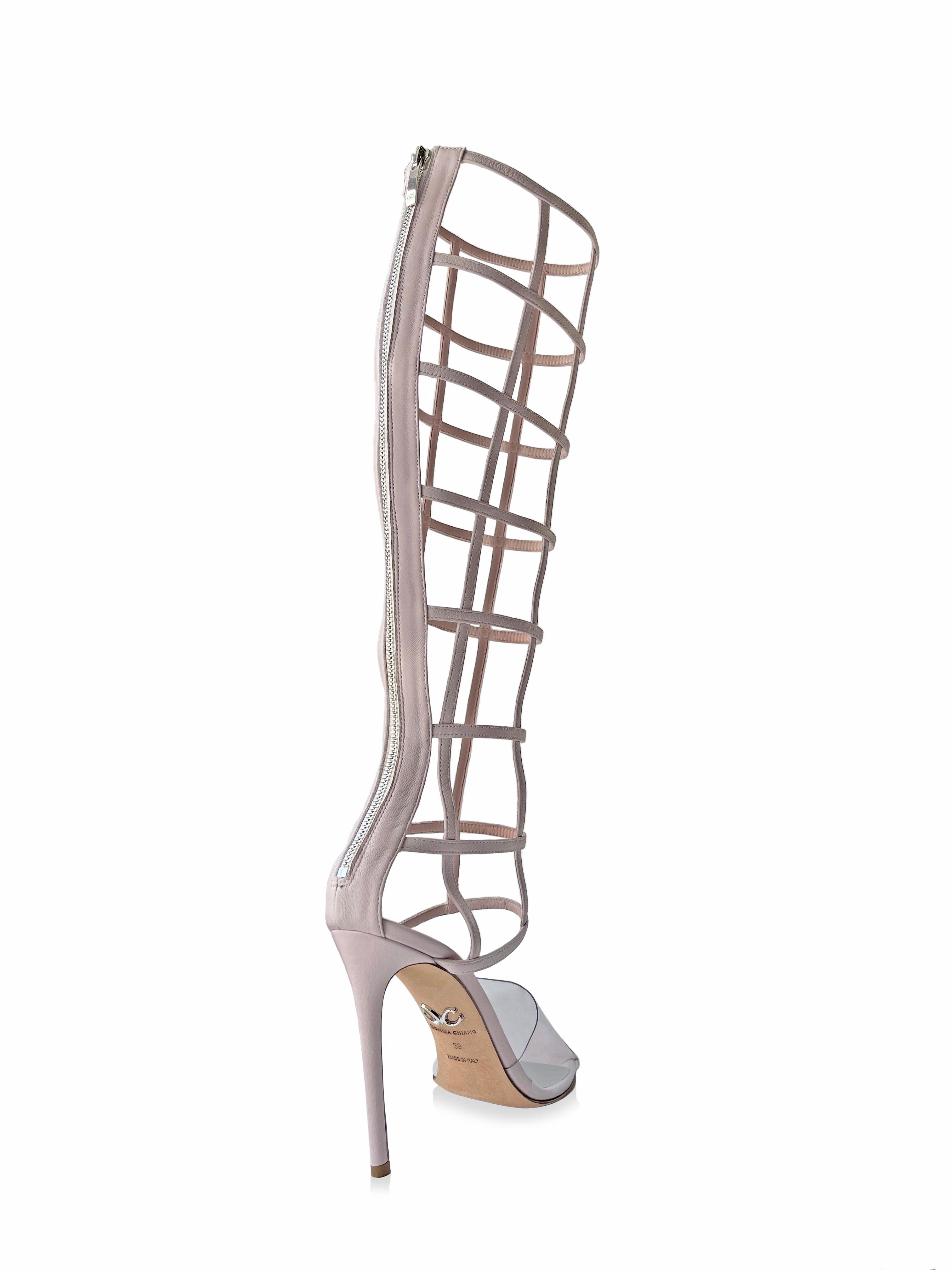 MAXIME KNEE HIGH NUDE LEATHER & PVC SANDAL