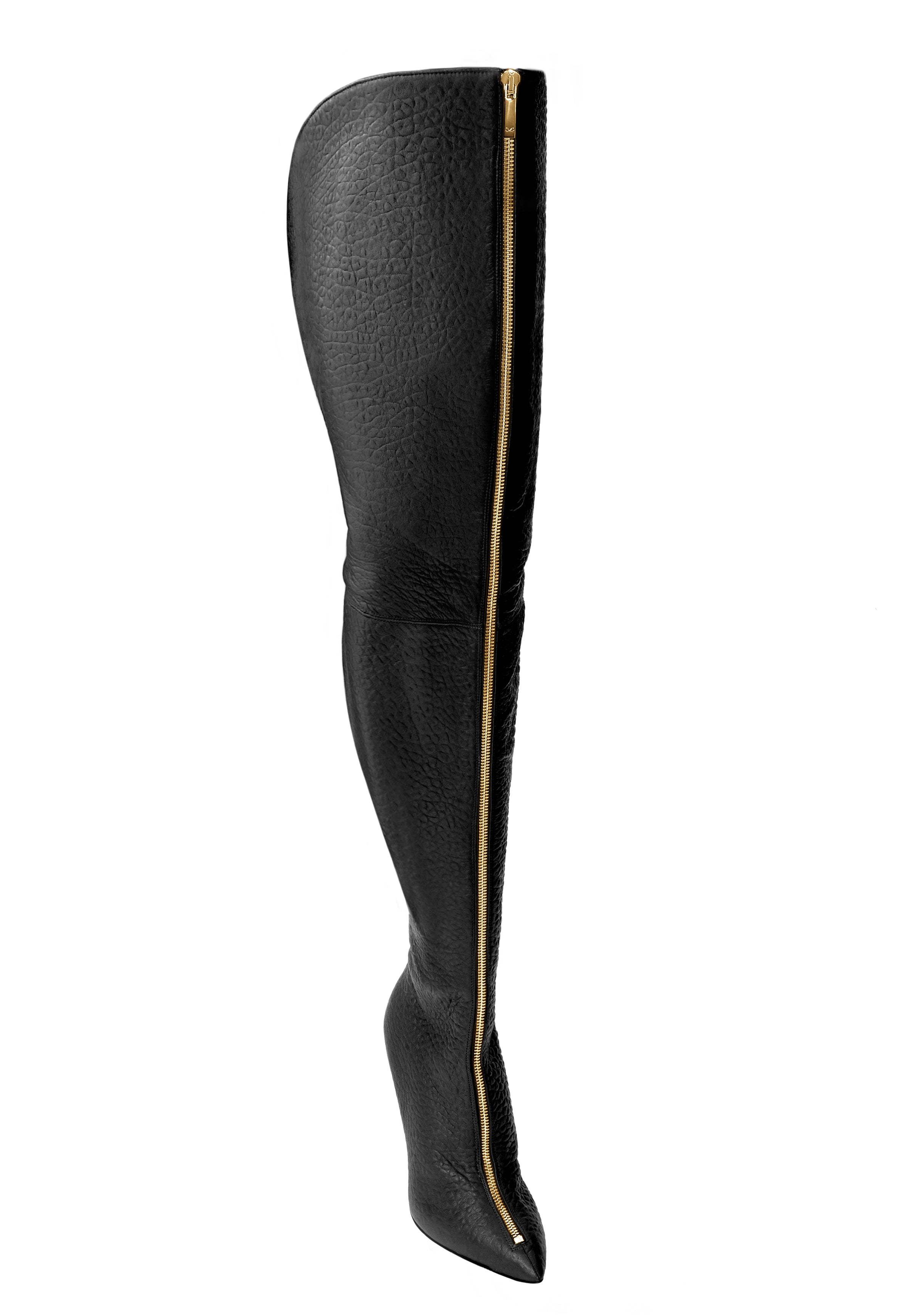BLAIR WIDE BLACK GOLD LEATHER THIGH-HIGH BOOT