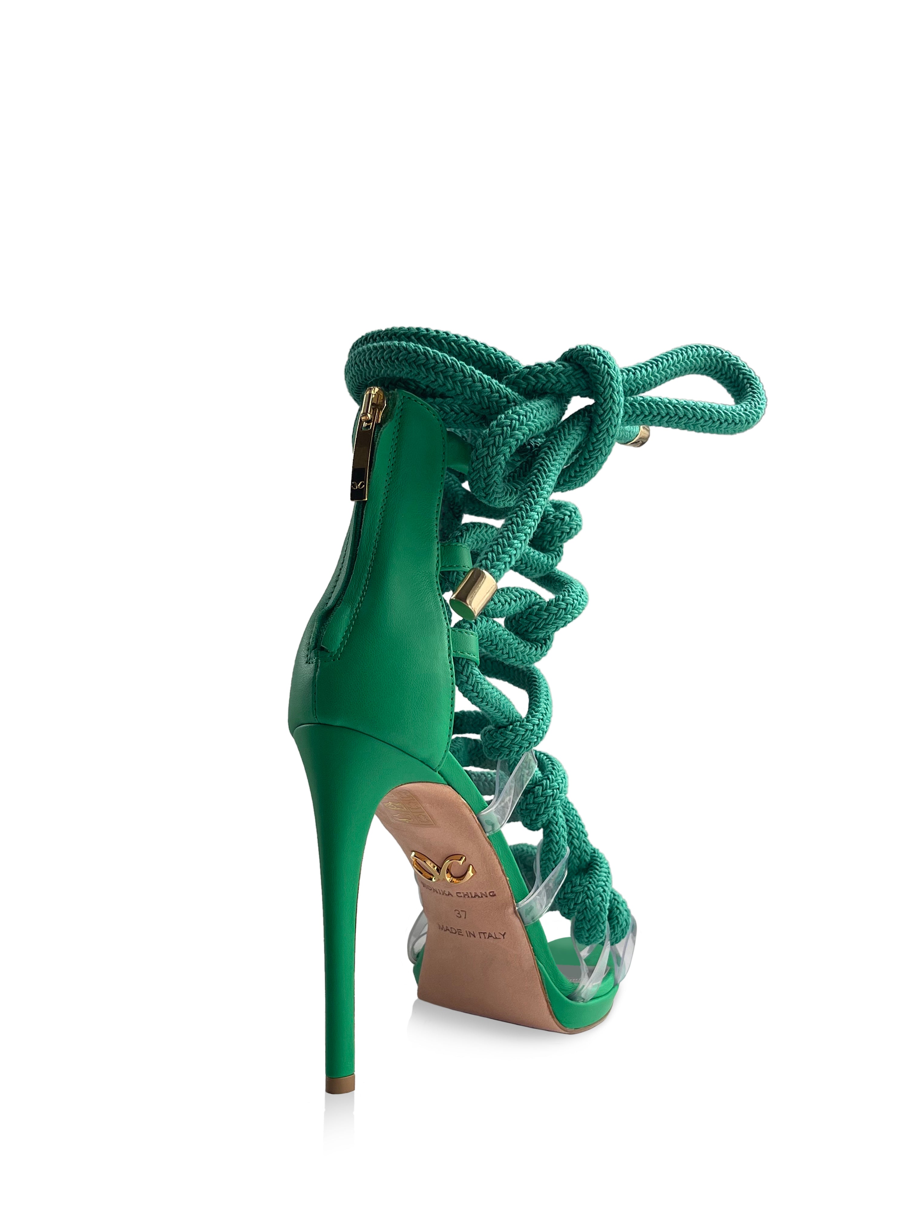 SOFIA EMERALD LEATHER & ROPE SANDAL