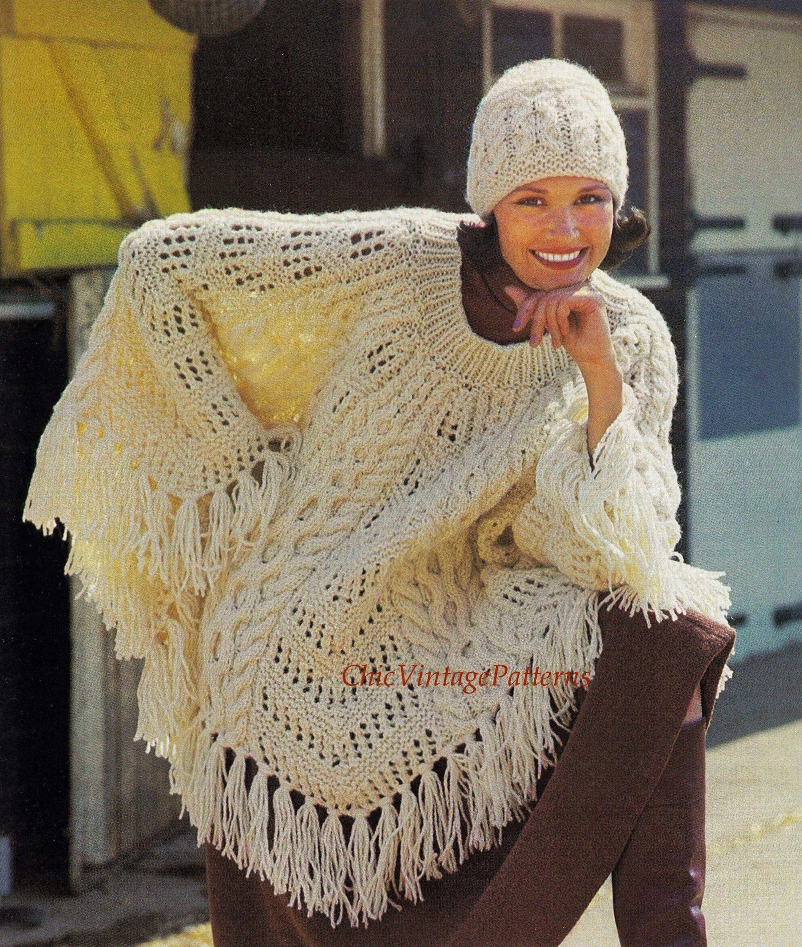 Knitted Ladies Peruvian Style Poncho Pattern