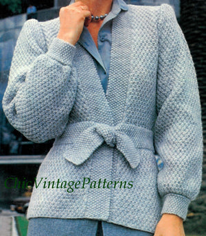 Knitted Ladies Jacket Pattern, Tie Waist | ChicVintagePatterns