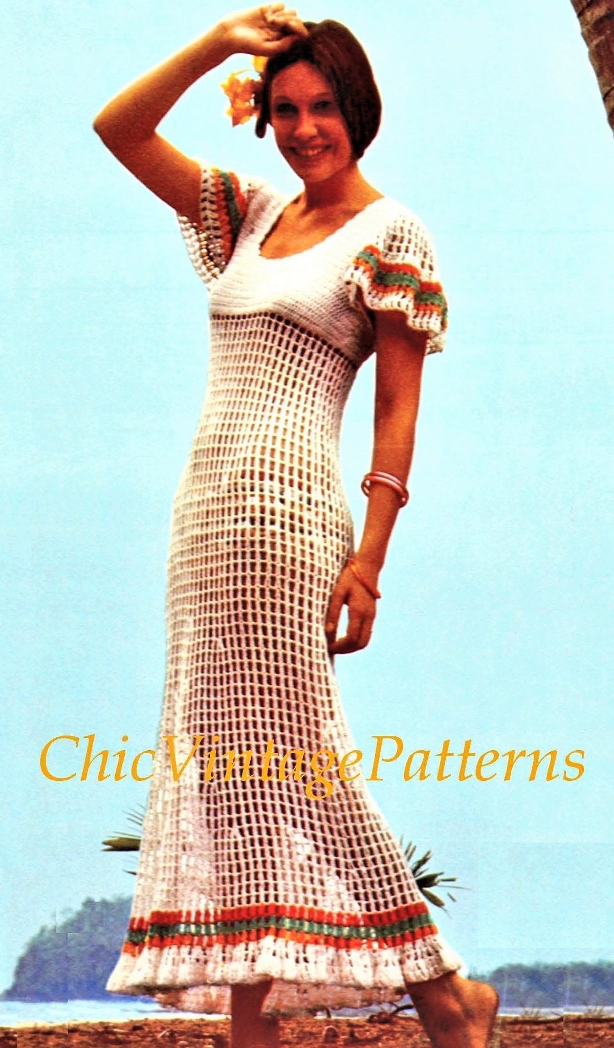 Womens crochet dress long and short lengths vintage crochet pattern pdf  INSTANT download 1970s pattern only