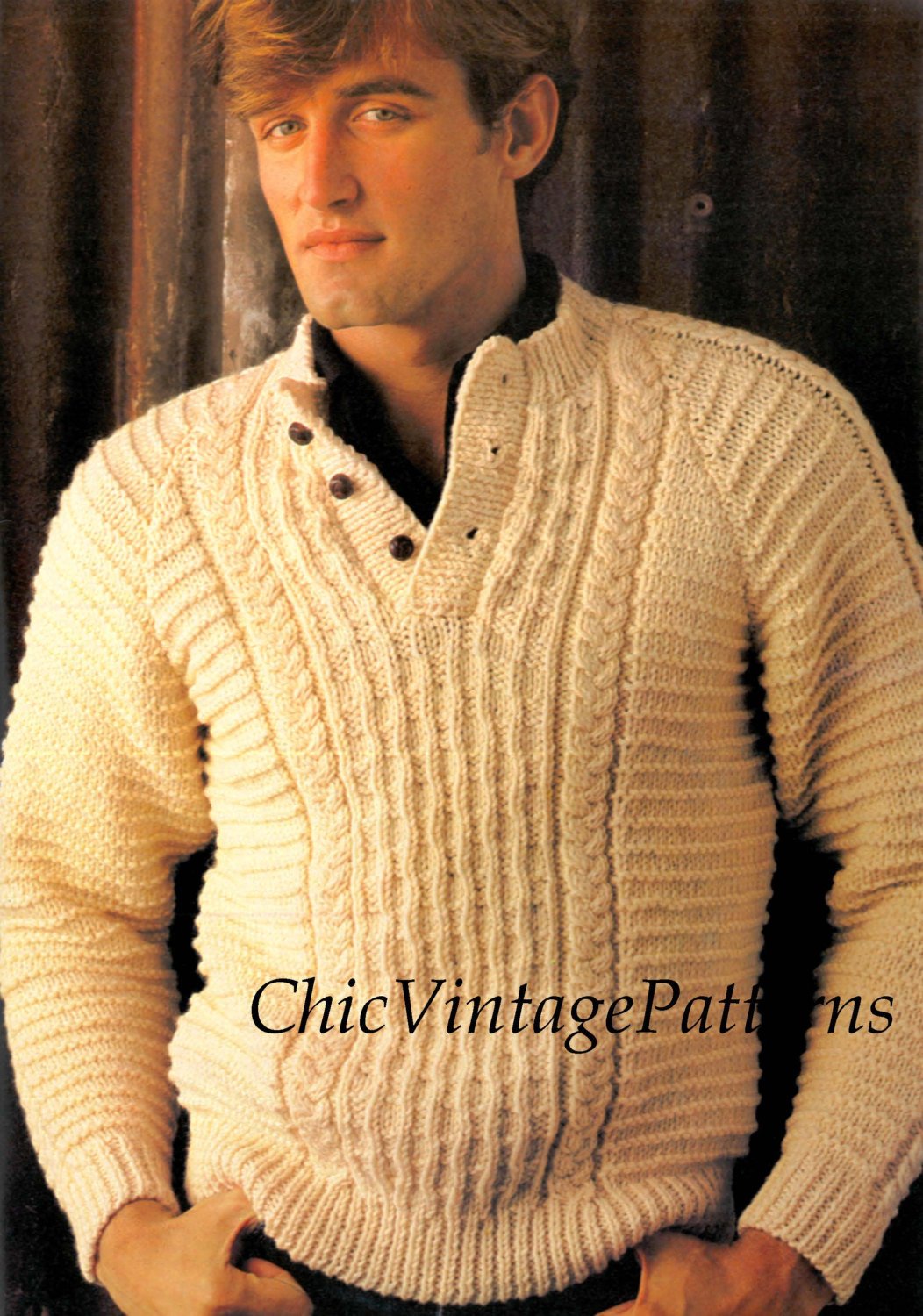 Knitted Mens Sweater, Check Design, Classic | ChicVintagePatterns