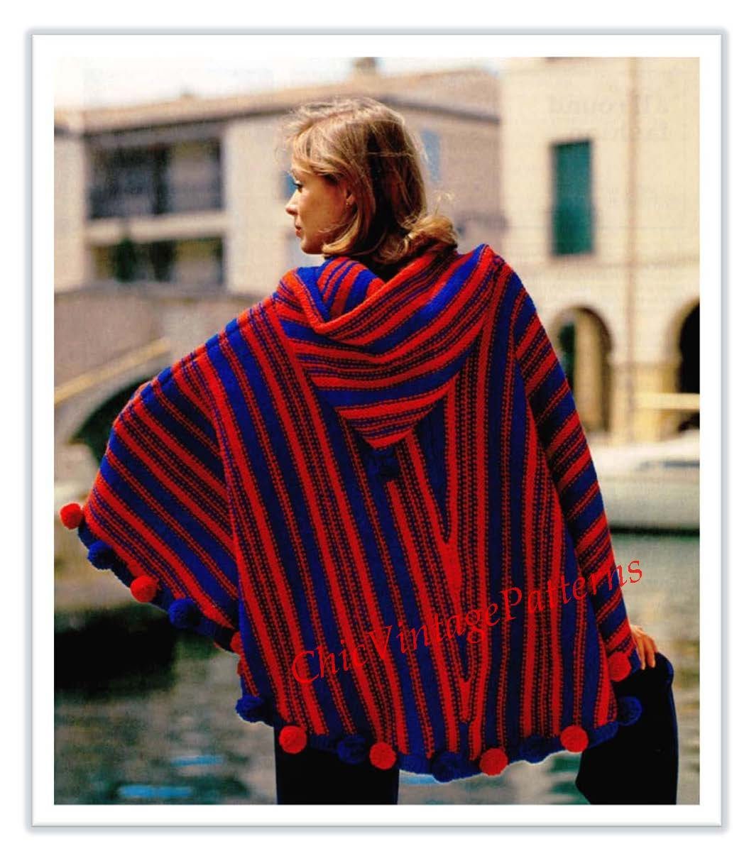 Knitted Ladies Poncho Pattern, Fringed