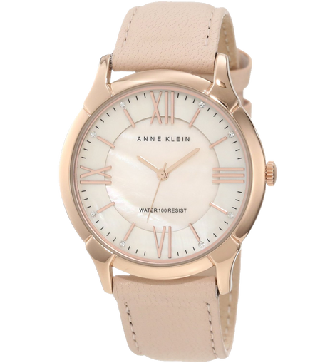 Anne Klein Womens AK 1010RGLP Rose Gold Tone Watch with Swarovski Crystals and Leather Band
