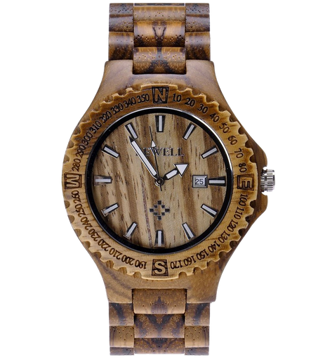 MEKU Handmade Wooden Wrist Watches Quartz with Solid Natural Zebrawood and Date Calendar