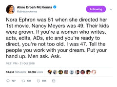 Aline Brosh McKenna tweet on Nora Ephron and Nancy Meyers