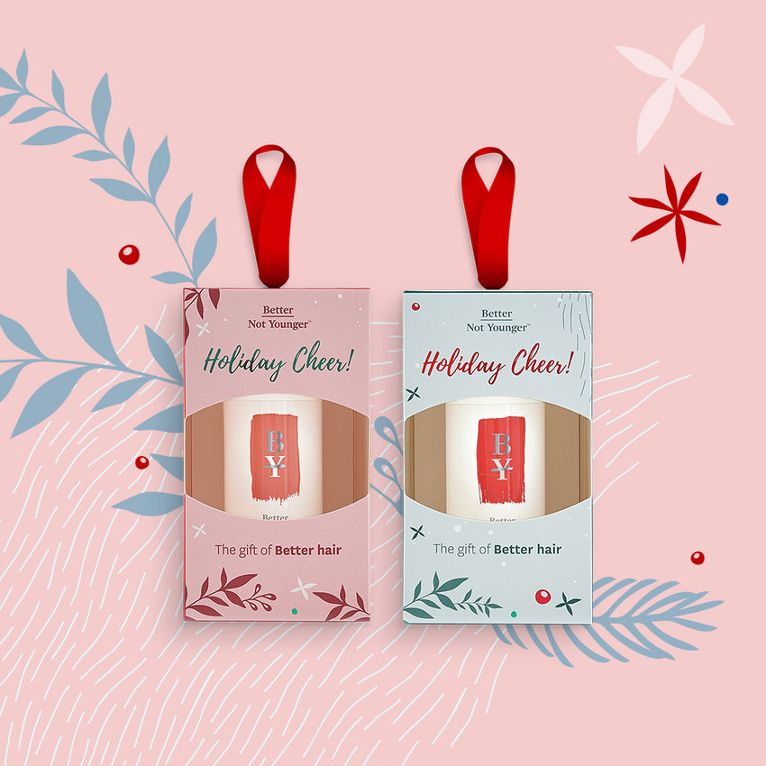 Holiday Cheer Tree Ornaments feature our best-selling sulfate-free Wake Up Call Volumizing Shampoo and Conditioner in convenient 2 oz mini sizes.