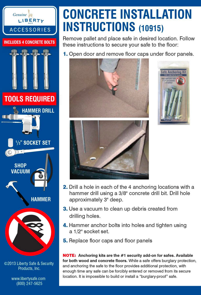 Installation Instructions for Concrete Floor Safe Anchoring Kit