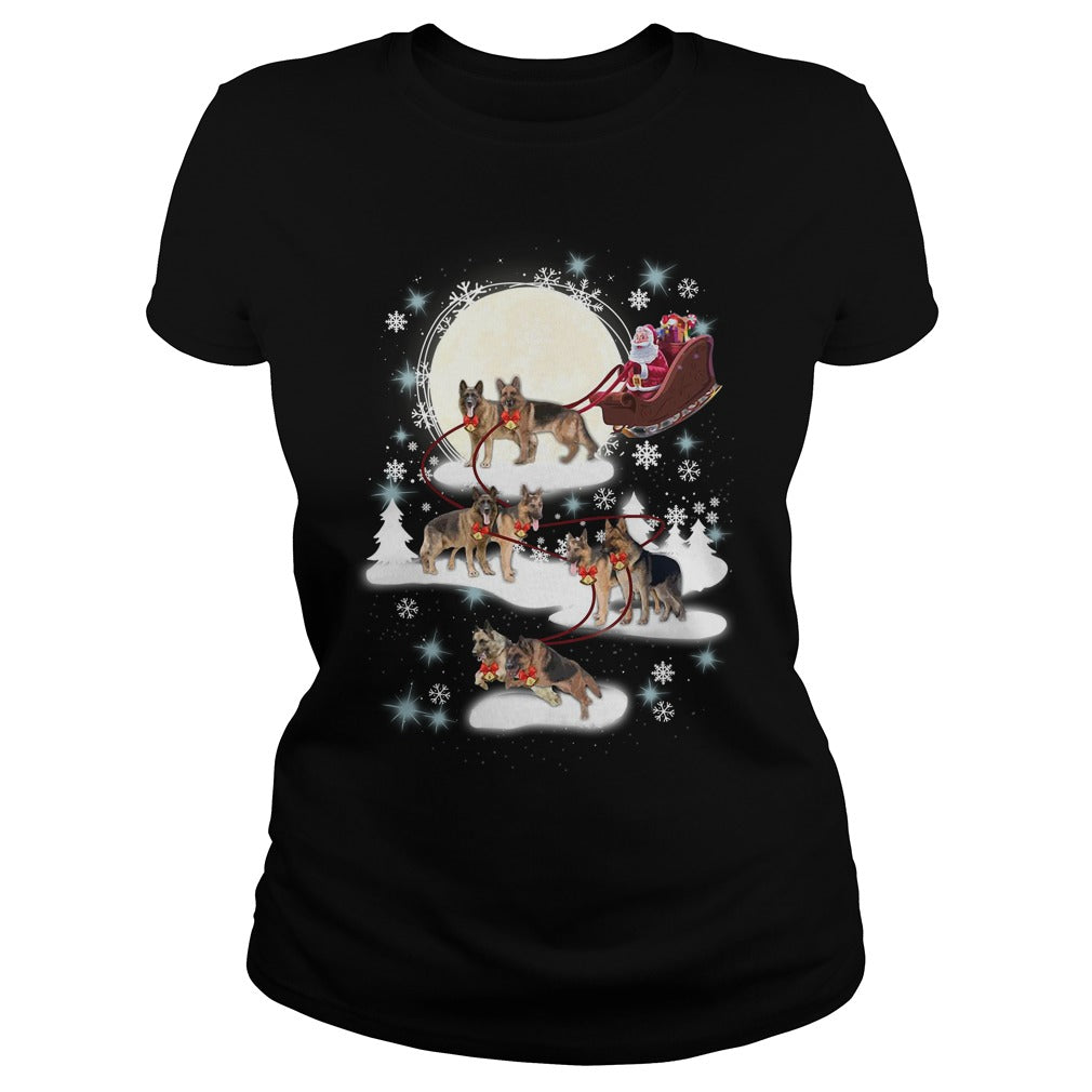 Santa Riding German Shepherd Reindeer Christmas Classic Tee - Poppy Store Shirts