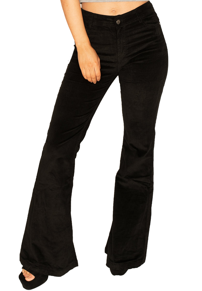 Stretch Corduroy Velour Flares - Black – Glamour Outfitters
