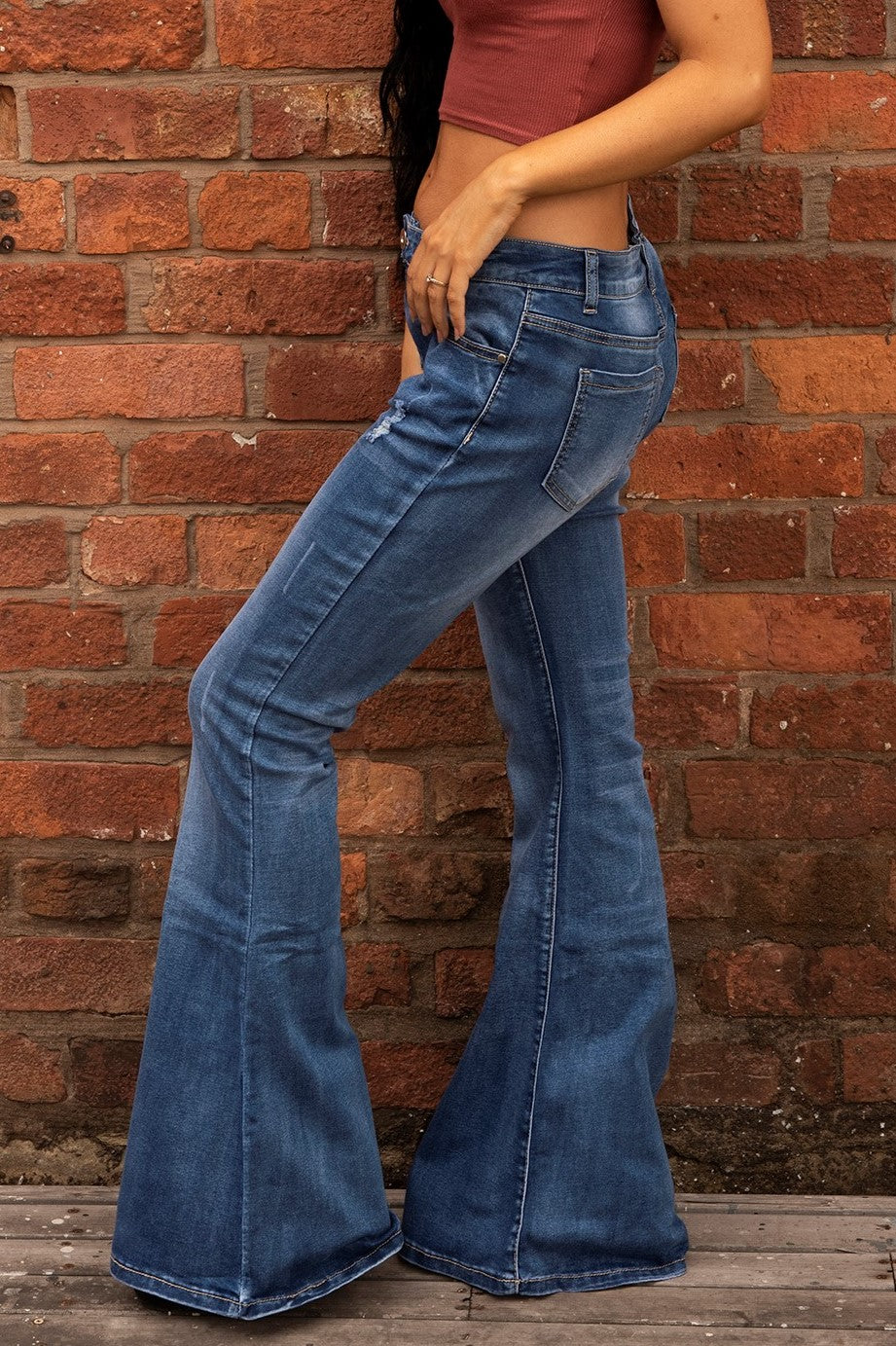 Ripped Wide Flared Jeans - Blue – Glamour Outfitters