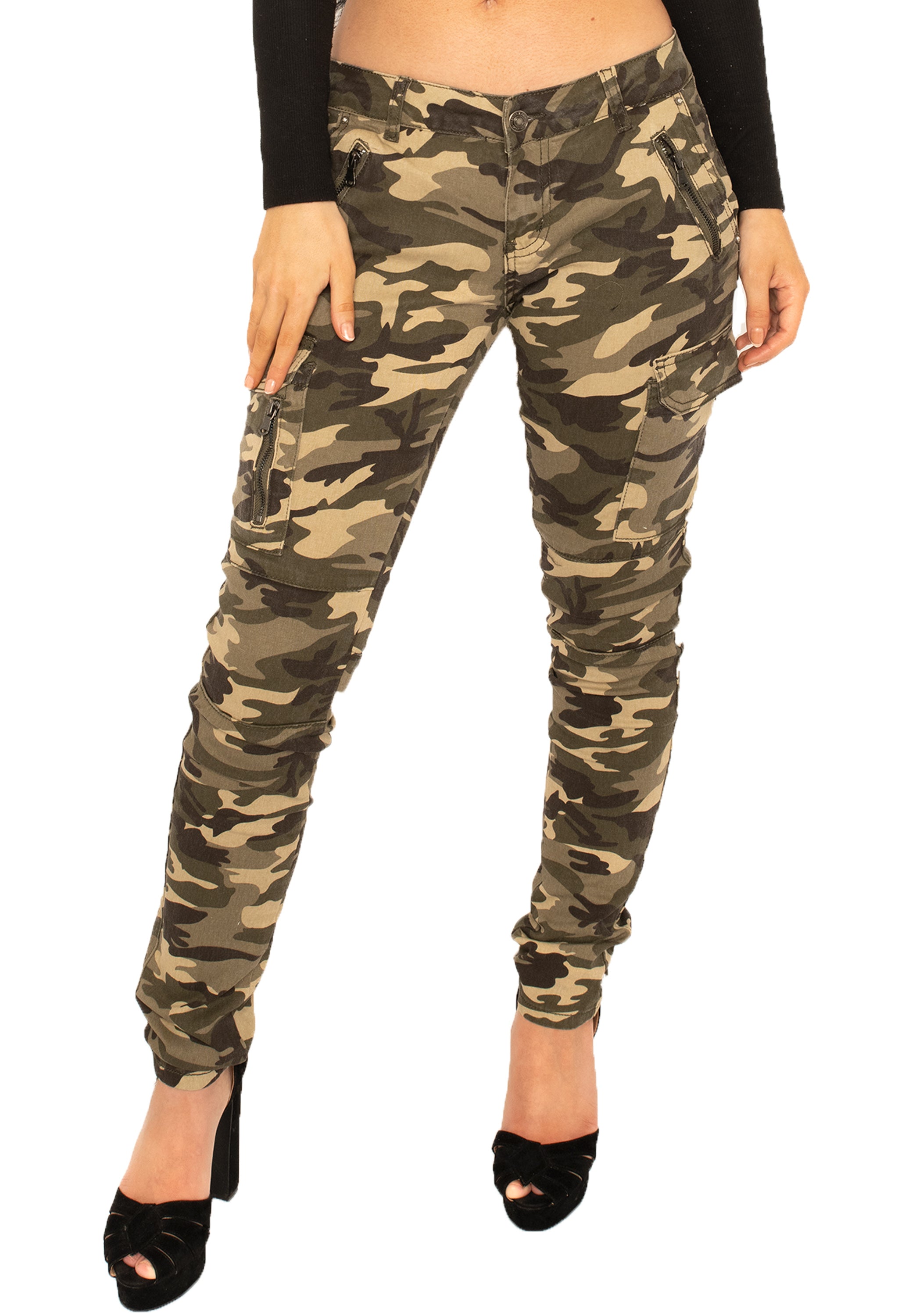 Low Rise Camouflage Cargo Trousers Slim Fit - Green – Glamour Outfitters