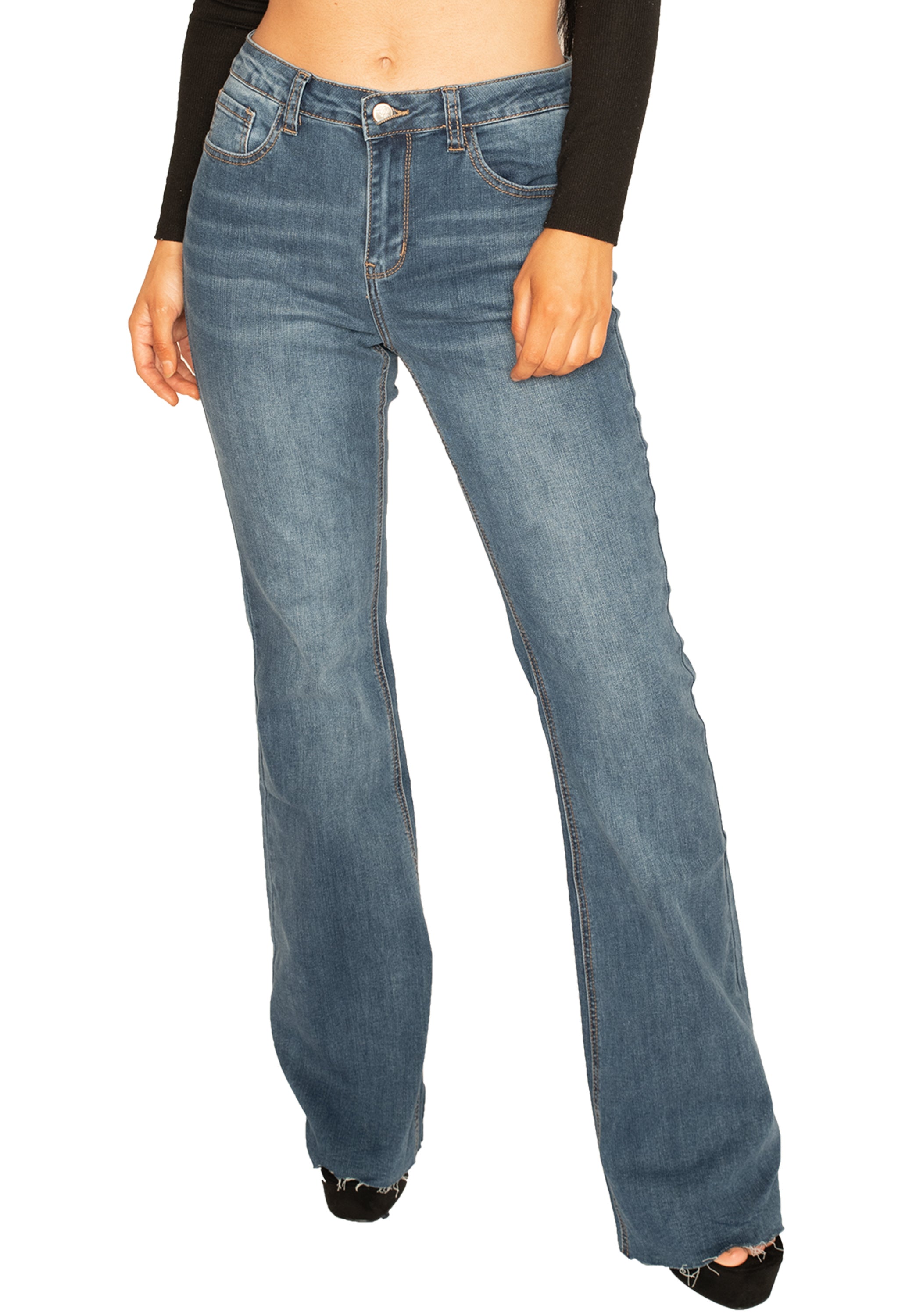 Raw Hem Bootcut Jeans - Blue – Glamour Outfitters