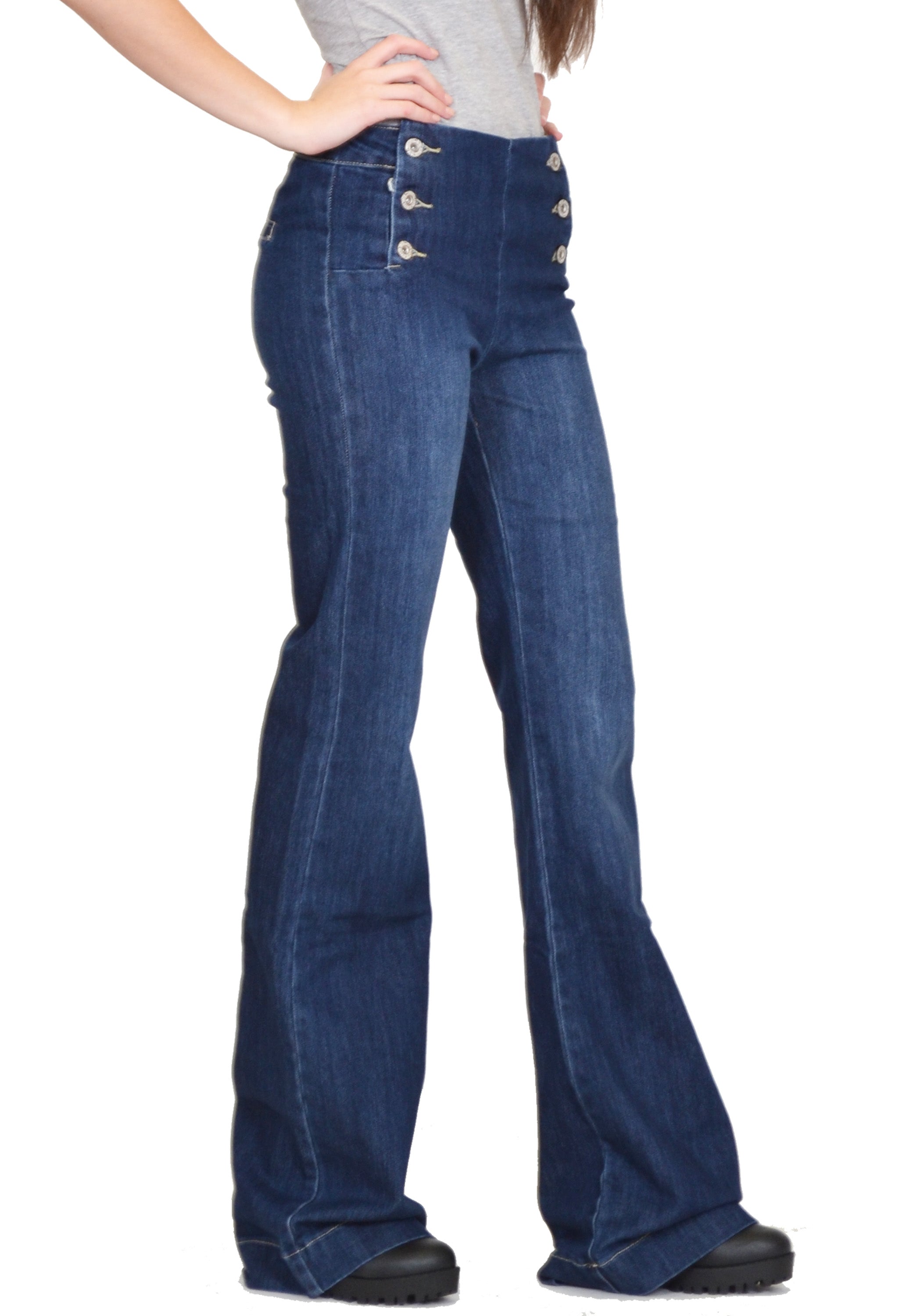 Long Leg Wide Flared Stretch Jeans - Dark Blue – Glamour Outfitters