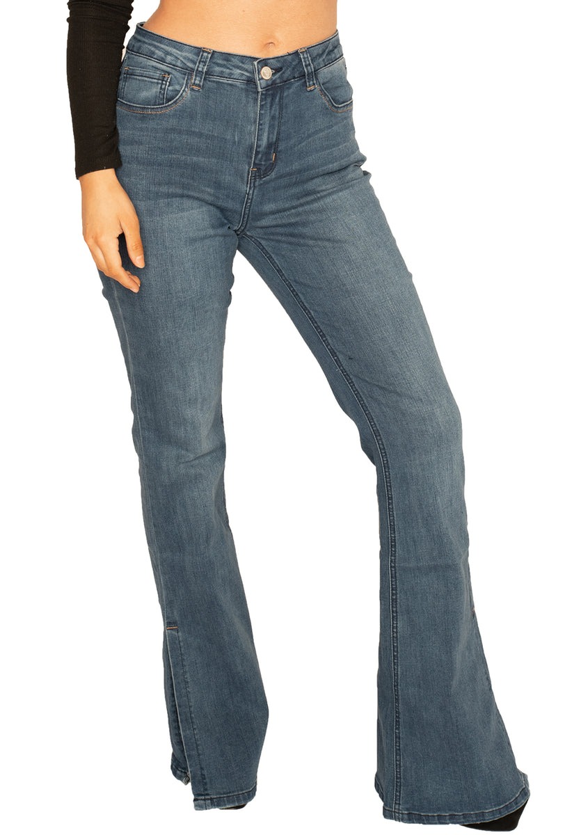 Split Hem Bootcut Jeans Long Leg - Blue – Glamour Outfitters