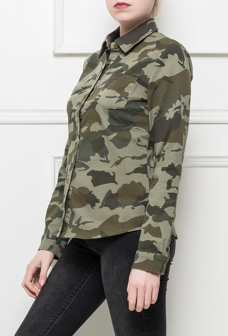 Long Sleeve Camouflage Shirt Stretch Blouse - Green – Glamour Outfitters