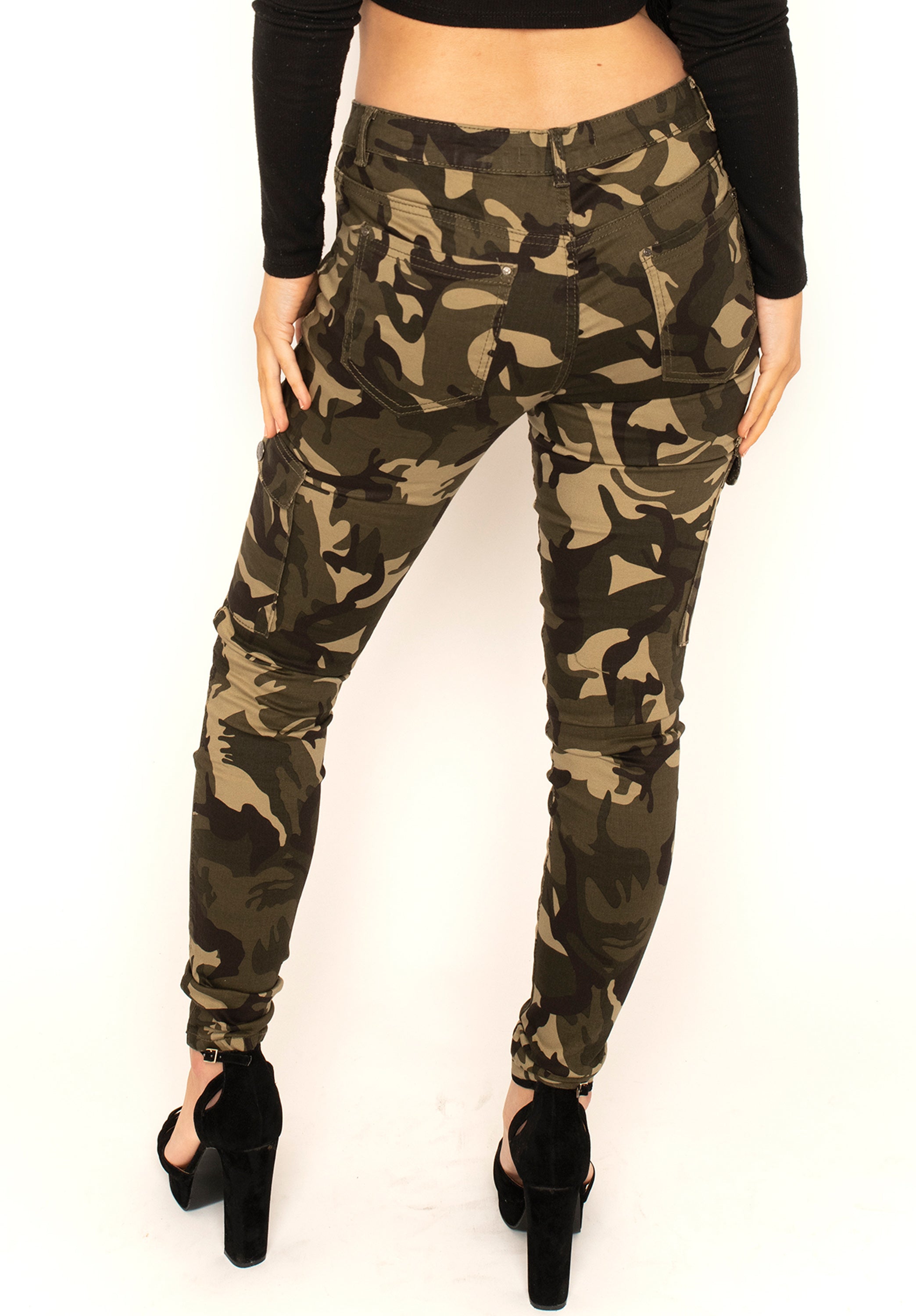 Slim Camouflage Cargo Pants Mid Rise - Dark Green – Glamour Outfitters