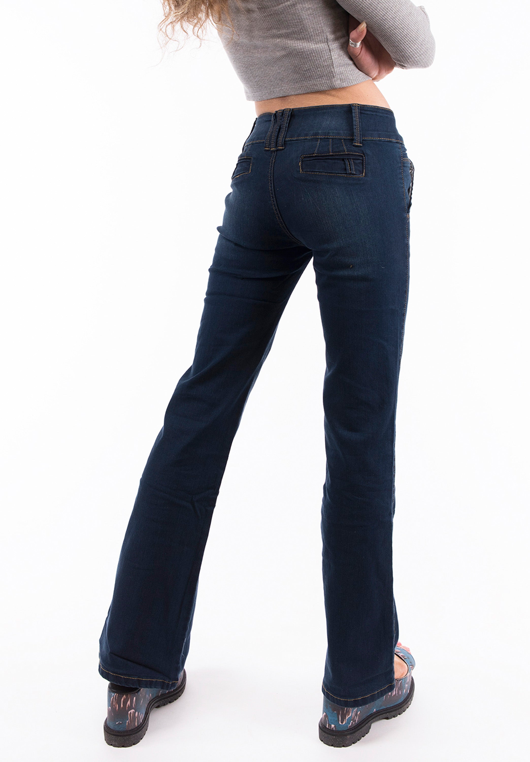 Low Rise Bootcut Jeans - Dark Blue – Glamour Outfitters