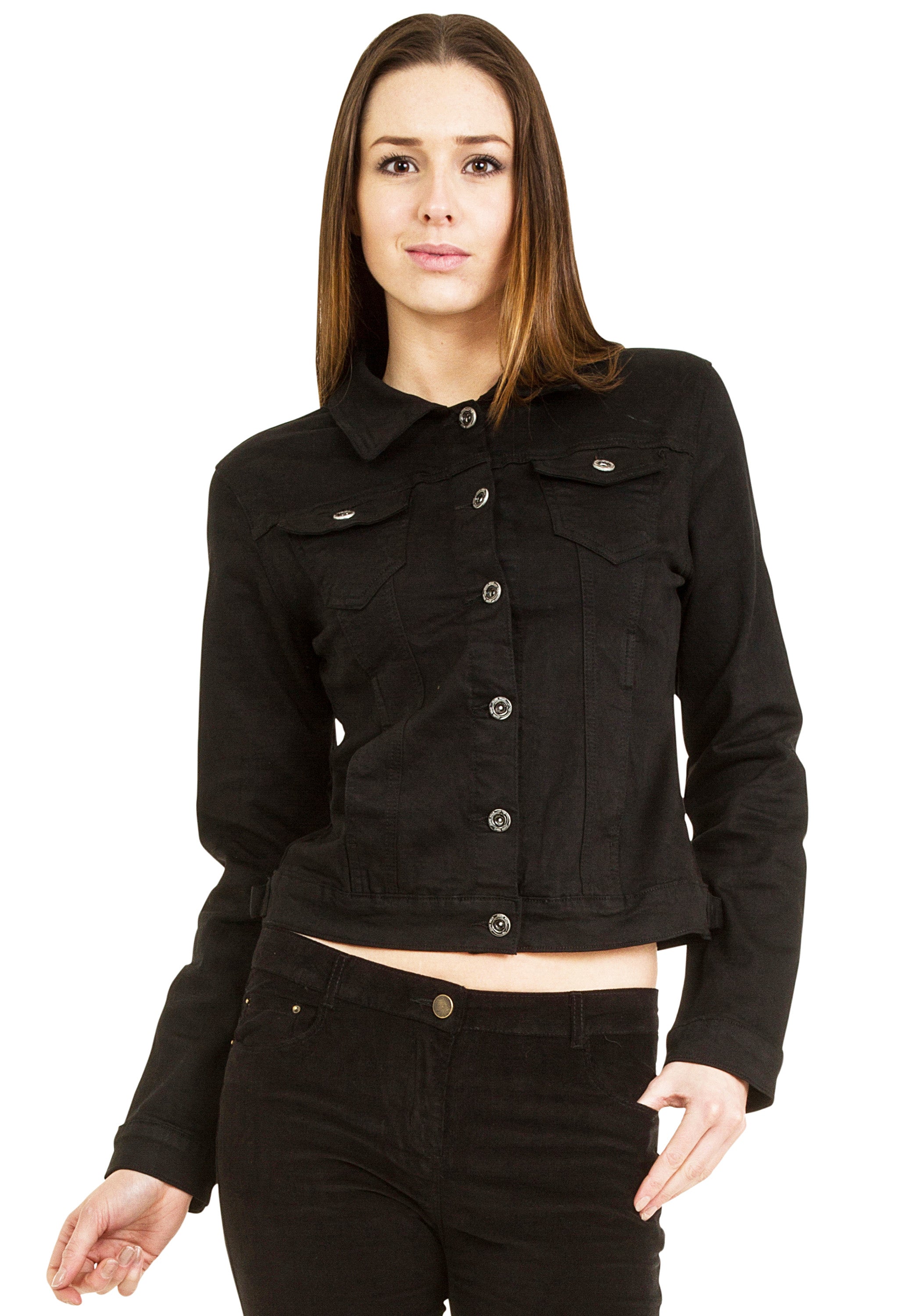 Fitted Stretch Denim Jacket Black Glamour Outfitters
