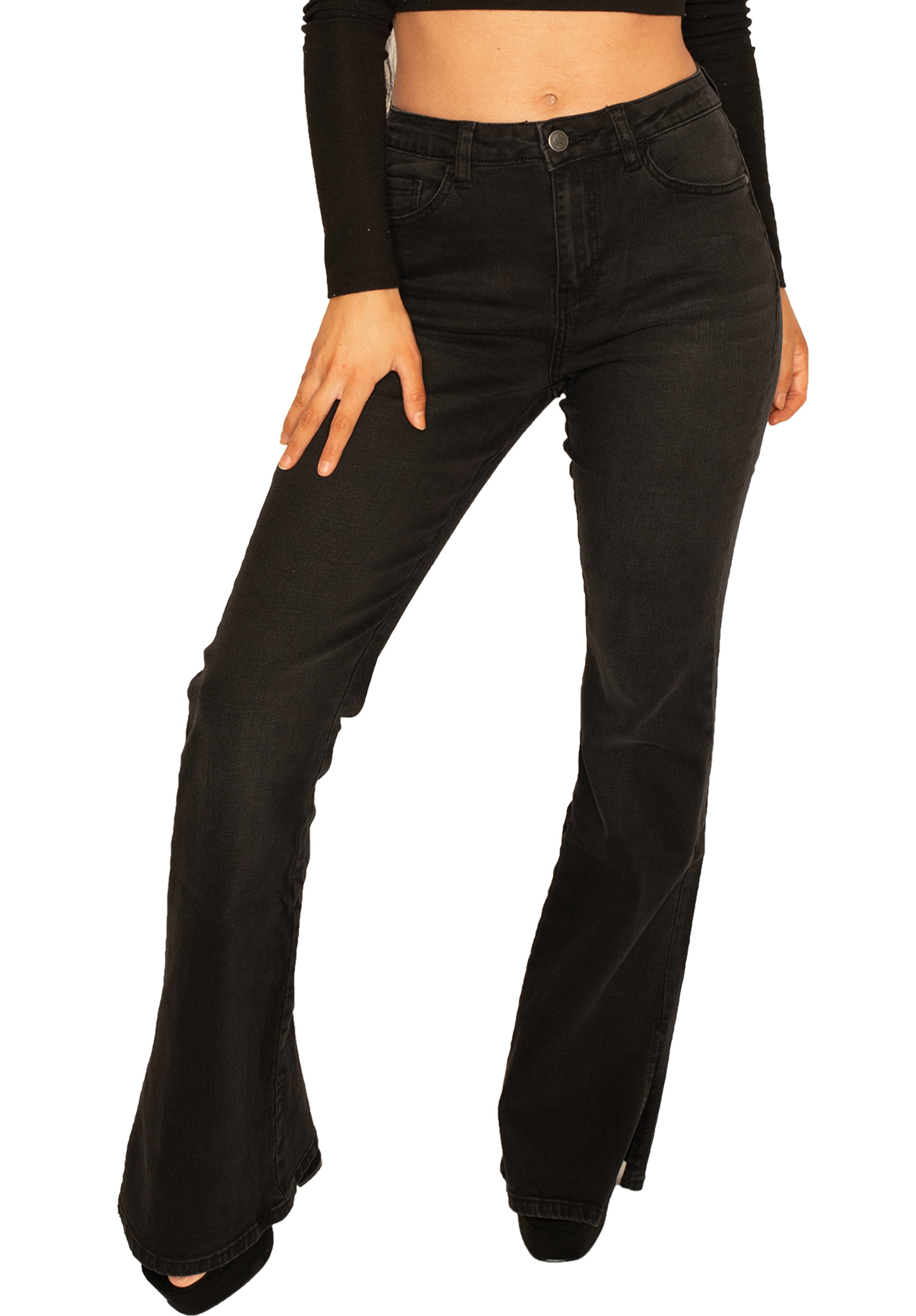 Split Hem Bootcut Jeans Long Leg - Black – Glamour Outfitters