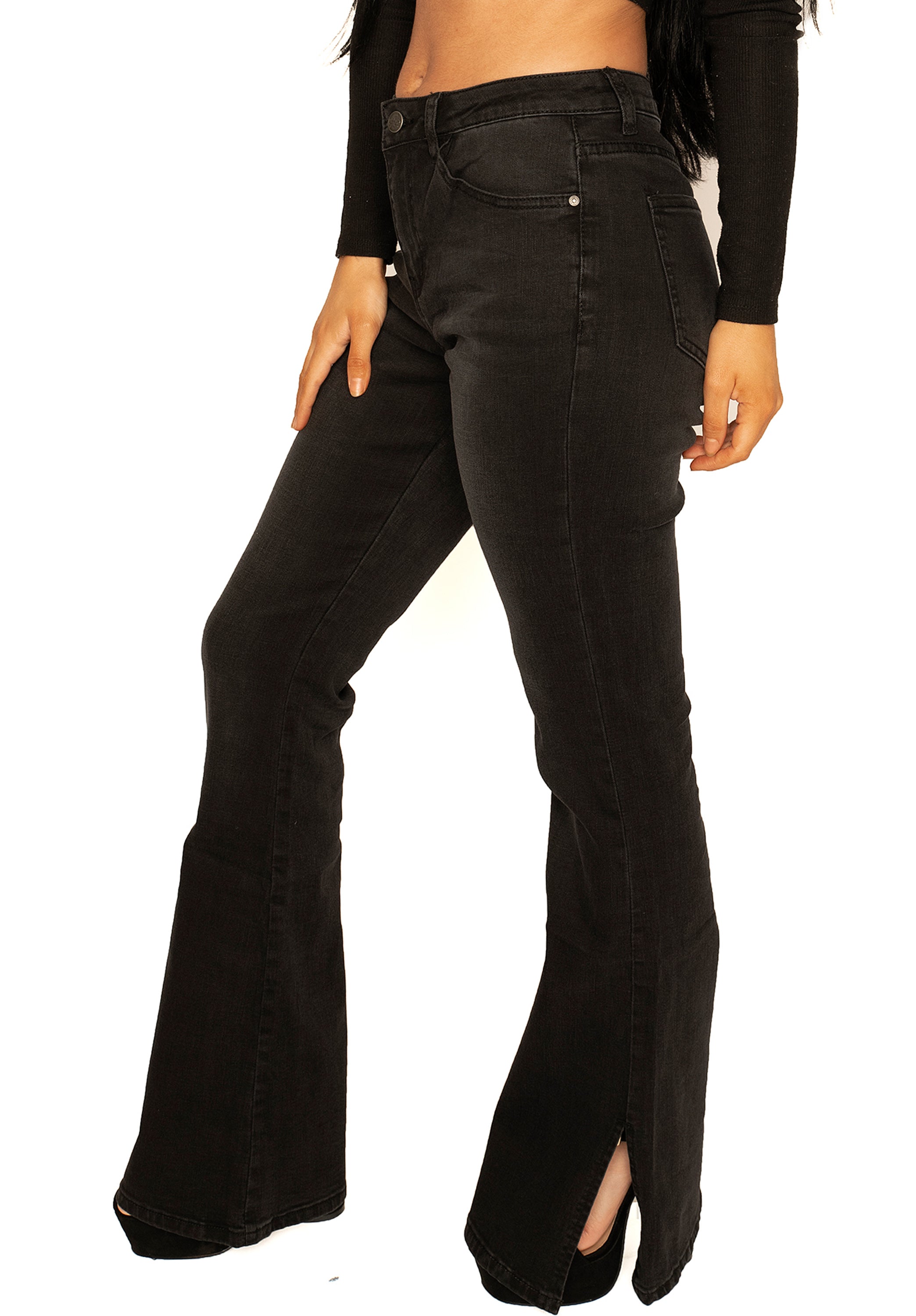 Split Hem Bootcut Jeans Long Leg - Black – Glamour Outfitters