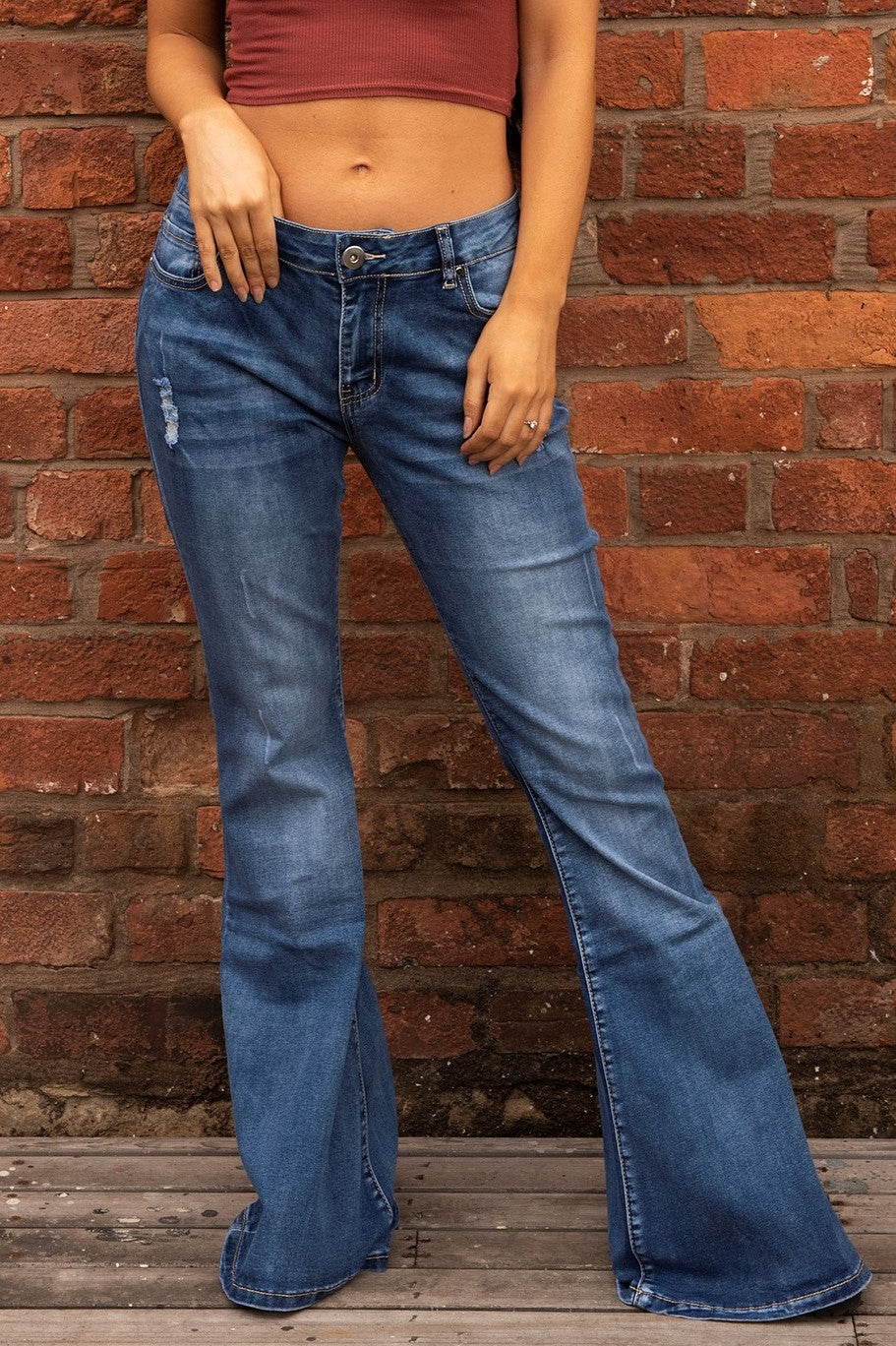 Ripped Wide Flared Jeans - Blue – Glamour Outfitters