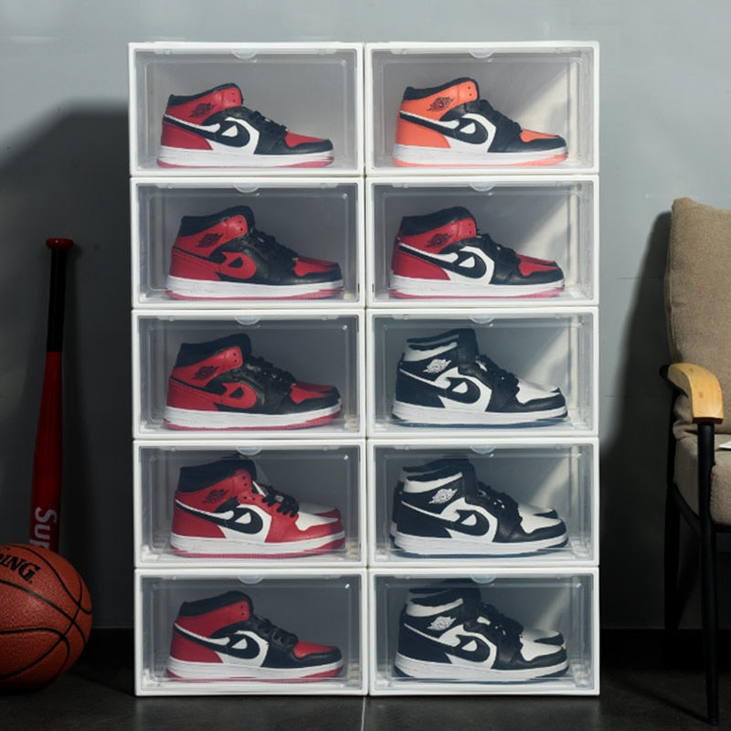 Stackable Shoe Cabinet Transparent Doors Shoe Storage Organizer