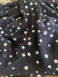 Sheer Chiffon Silver Star Fabric - Non Stretch