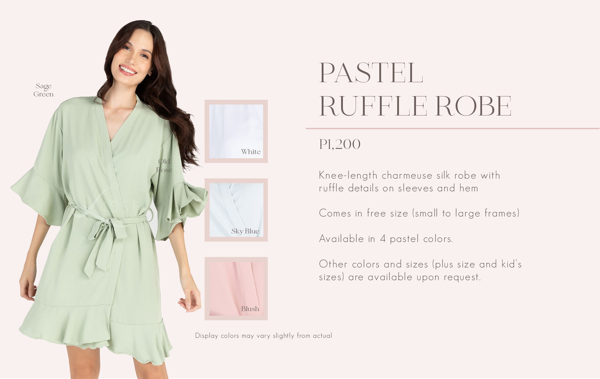 Pastel Ruffle Silk Satin Bridal Robe
