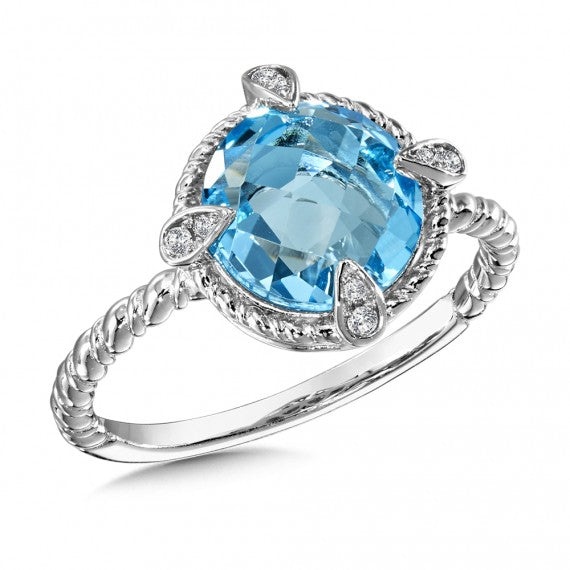 Regard Jewelry - Texas Star Cut Blue Topaz Halo Ring at