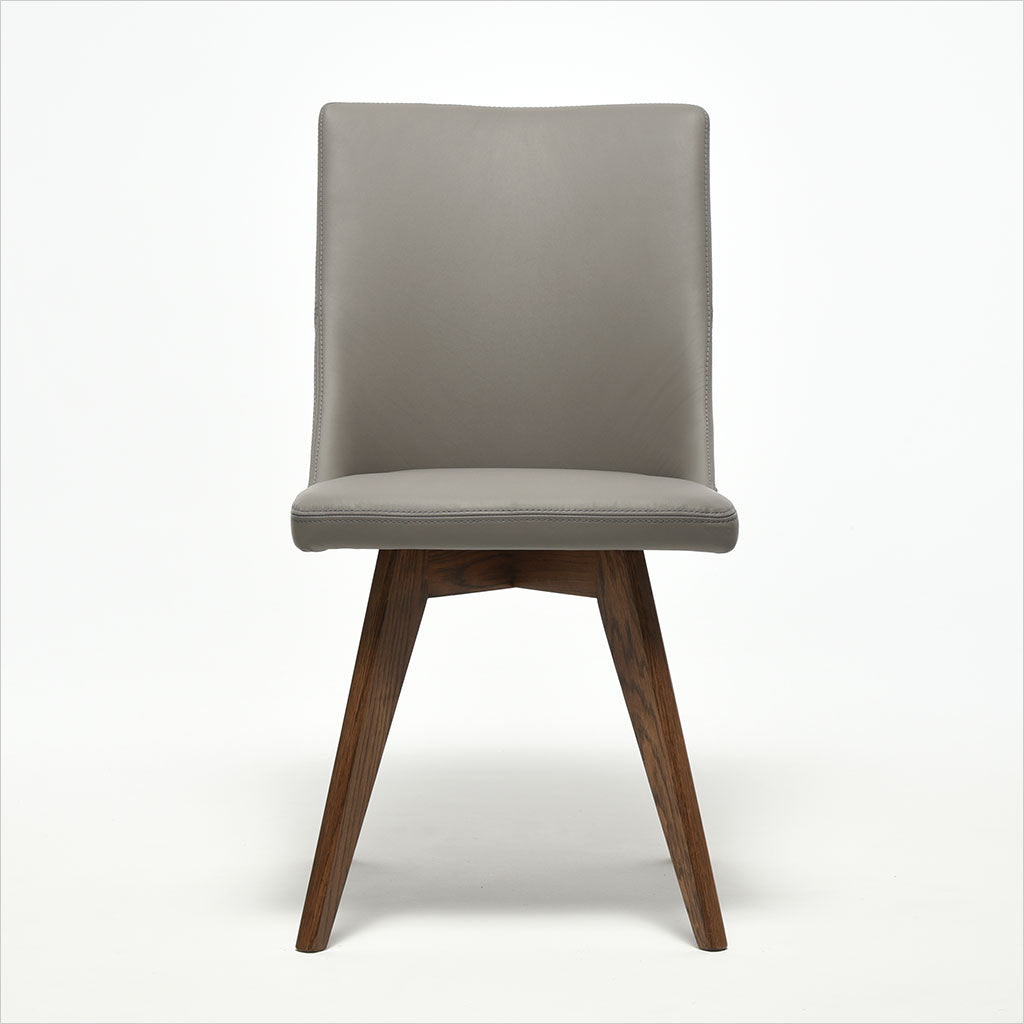 grey chair with wood legs